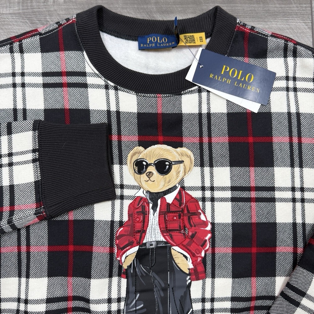Polo Ralph Lauren Women's Polo Bear Plaid Sweatshirt Black Size XS NWT - Picture 3 of 11
